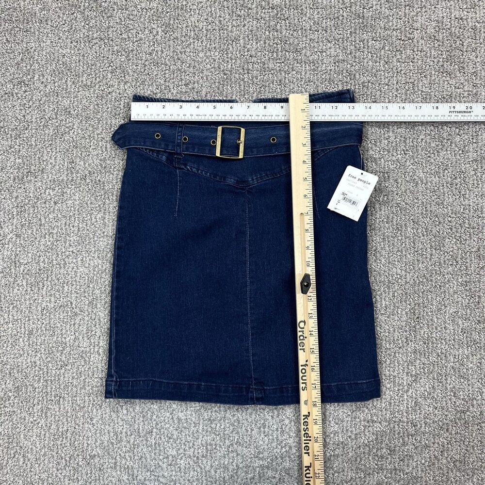 Free People Skirt Womens 4 Blue Denim Belted High Waist Pencil Mini Stretch - Picture 7 of 8